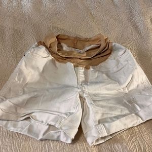 Maternity white jean shorts
